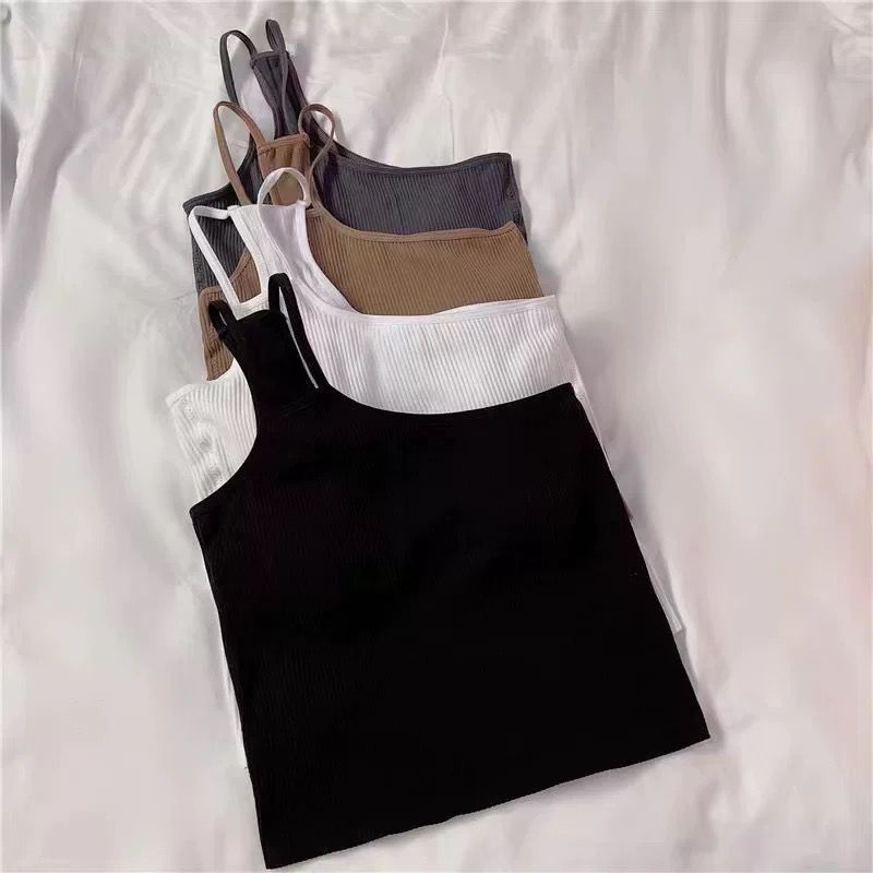 Nicebra Tanktop Terbaru Asimetris One Shoulder Atasan Wanita Crop Korean Look Double Tali Kecil 1094