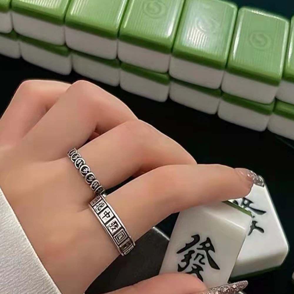 Mxbeauty Mahjong Cincin Pria Cincin Kepribadian Koin Jari Cincin Transfer Cincin Geometris Wanita Cincin