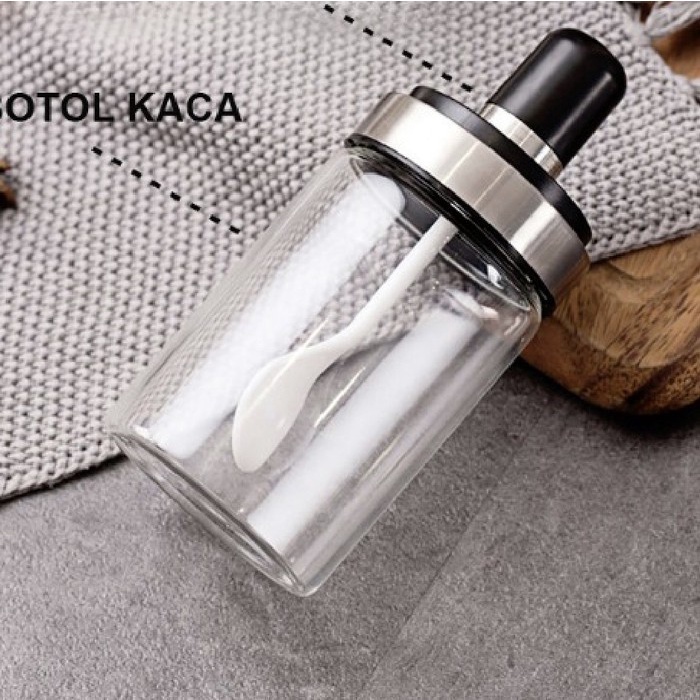 Tempat Bumbu Stainless Glass Spice Bottle Jar Botol Wadah Garam Lada