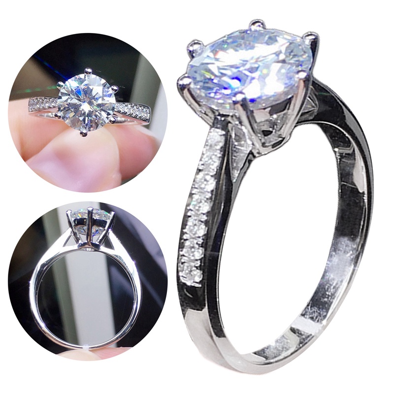 Cincin Cubic Zirconia 6 Cakar Bentuk Bulat Untuk Wanita