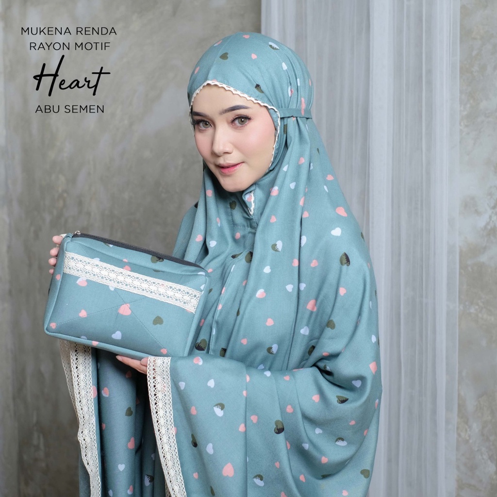 PUSAT MUKENA TASIK - MUKENA DEWASA RENDA RAYON MOTIF HEART