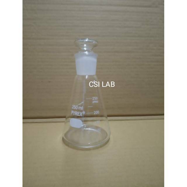 Erlenmeyer Asah plus tutup kaca 250ml Pyrex