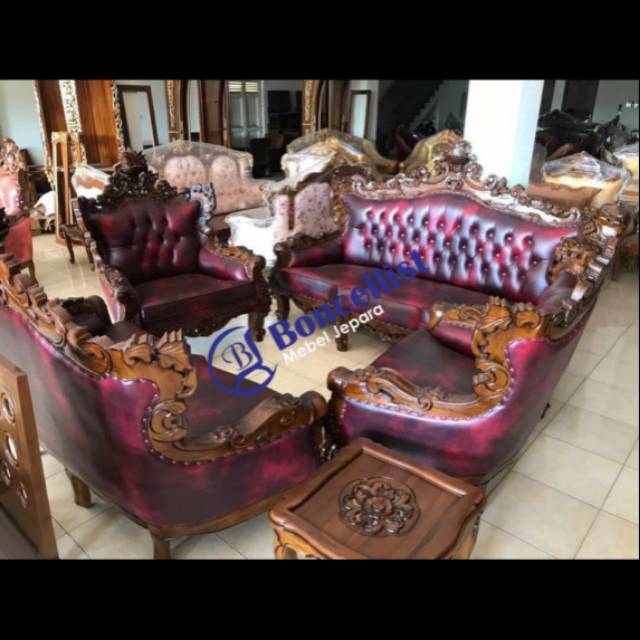 Kursi tamu sofa romawi Barcelona kayu jati jepara