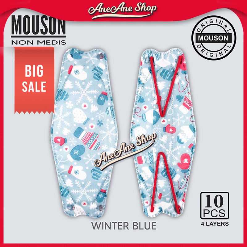 Masker Mouson KF94 Motif Winter Blue 4 ply isi 10 Masker Non Medis Sekali Pakai