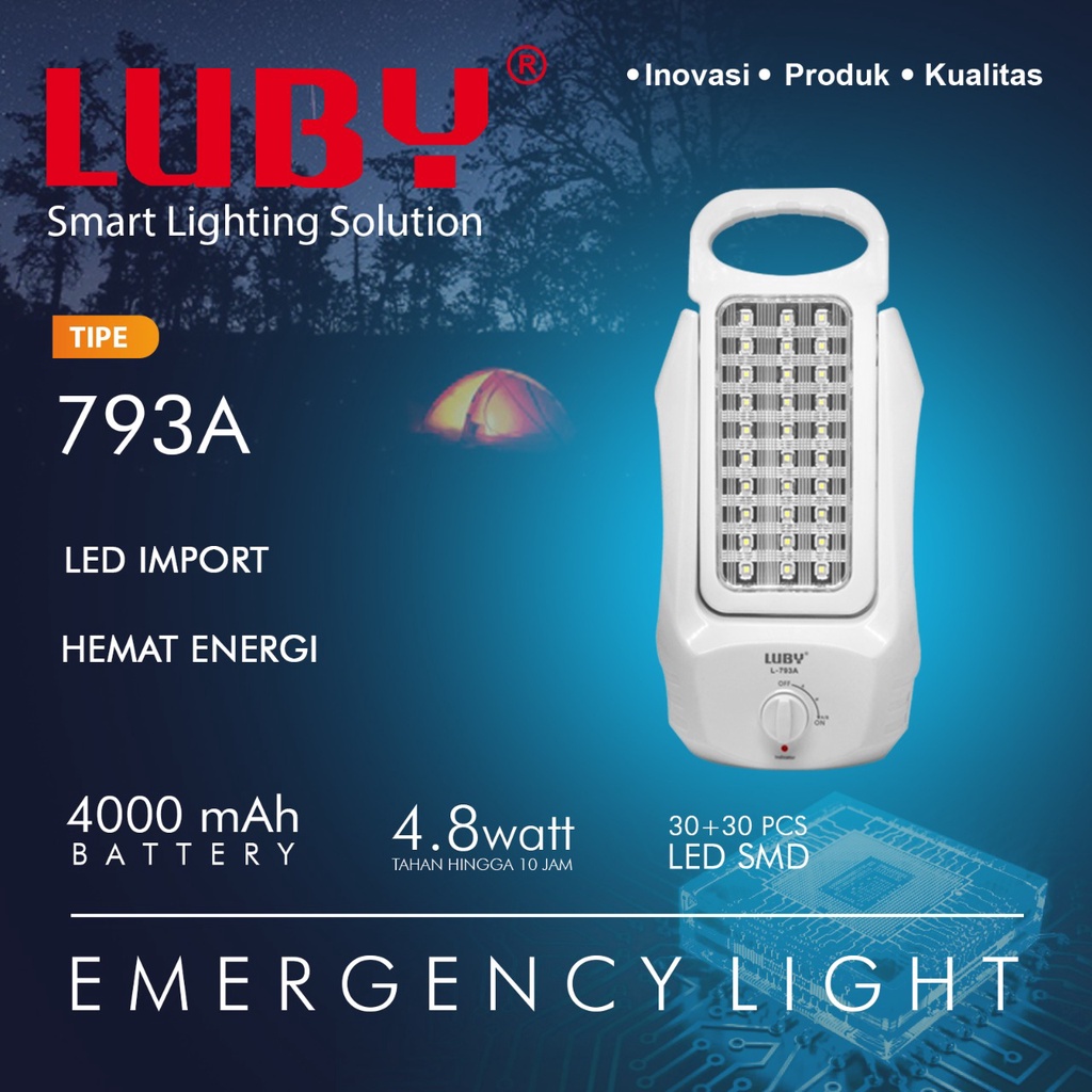 Luby Lampu Emergency LED L 793A Light LED SMD 30A+30B Rechargeable Tahan Hingga 10 Jam