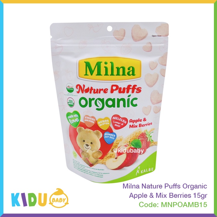 Milna Nature Puffs Organic 15gr Snack Bayi Cemilan si Kecil  Makanan MPASI Kidu Baby