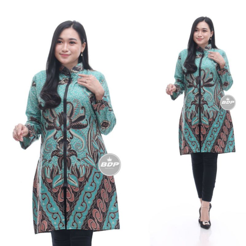 M L XL XXL MIDI DRESS TUNIK BATIK ZIPPER RESLETING DEPAN BUSUI FRIENDLY HIJAU MUDA/MINT/GREEN TEA/SA