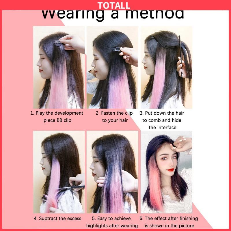 COD Rambut Panjang Lurus Warna Gradien Wanita One Piece Wig Sorot Ekstensi Rambut-Totall