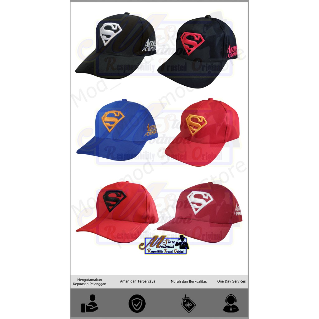 TOPI ANAK BORDIR SUPERMAN / TOPI ANAK SUPERMAN / TOPI ANAK LOGO SUPERMAN - DRILL - ega_modmod_store