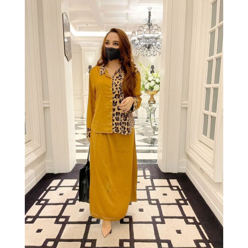 SALE ROK SET SKIRT SUPERBELLA LEOPARD MUSTARD