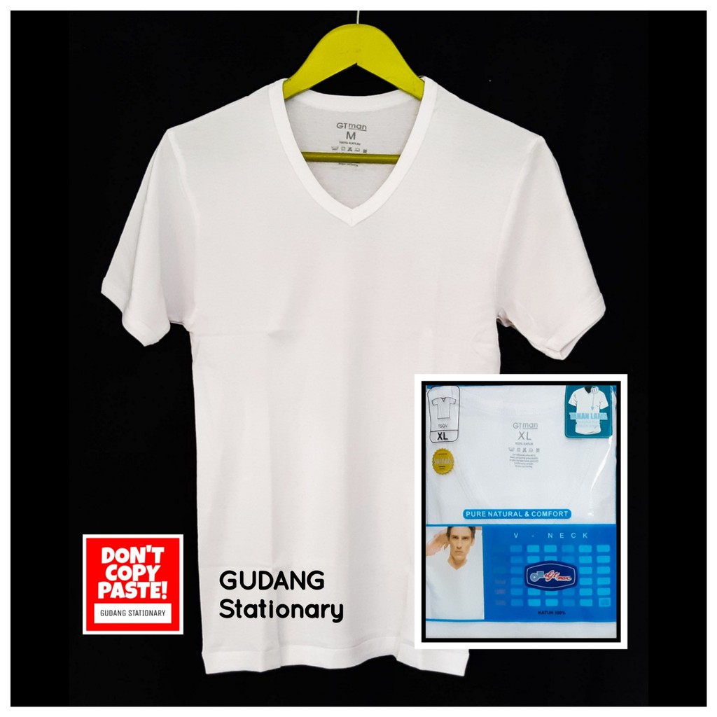 GT Man Kaos Pria Lengan Pendek V-Neck Putih