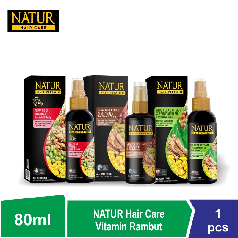 Natur Hair Care Vitamin Rambut Olive Oil / Aloe Vera / Ginseng 80ml