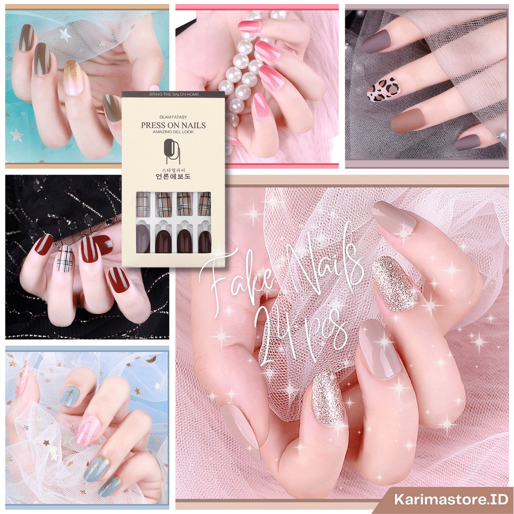 KUKU PALSU Pinpai 24 Pcs / Fake Nail Art 3D / KUKU PALSU Tahan Air 24 Pcs/False Nails/Kuku Palsu/