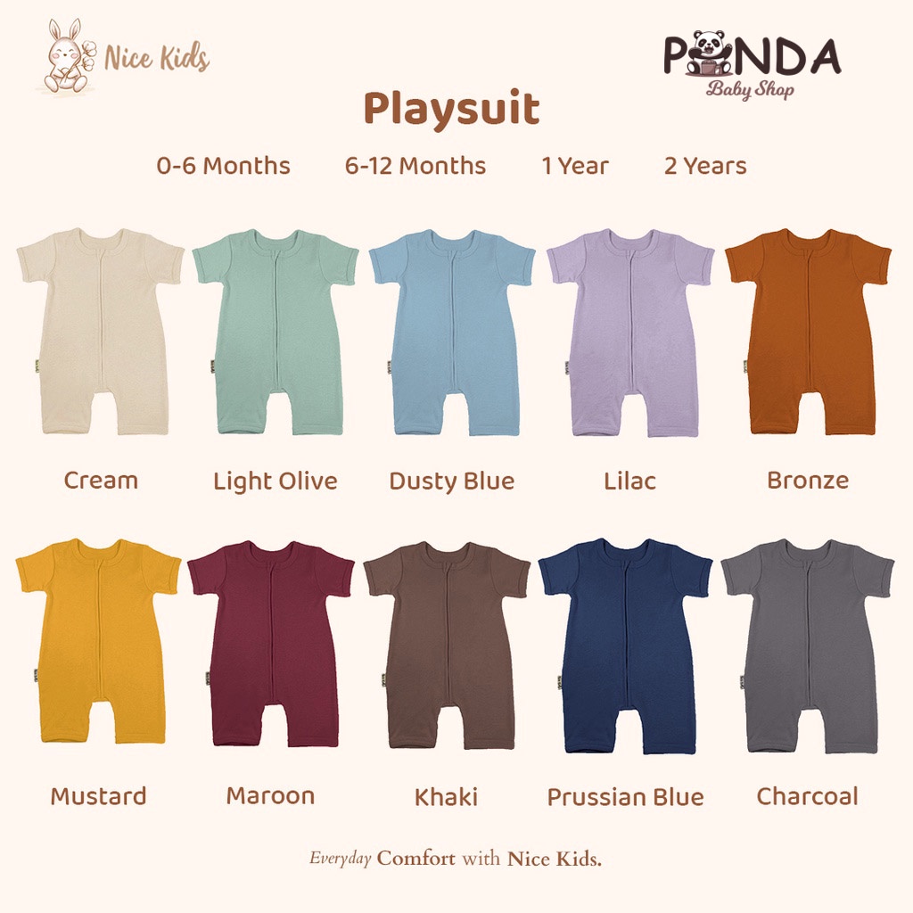 Nice Kids Basic Playsuit - Baju Jumper Romper Bodysuit Bayi Baby Anak Laki Perempuan Newborn Panjang Polos