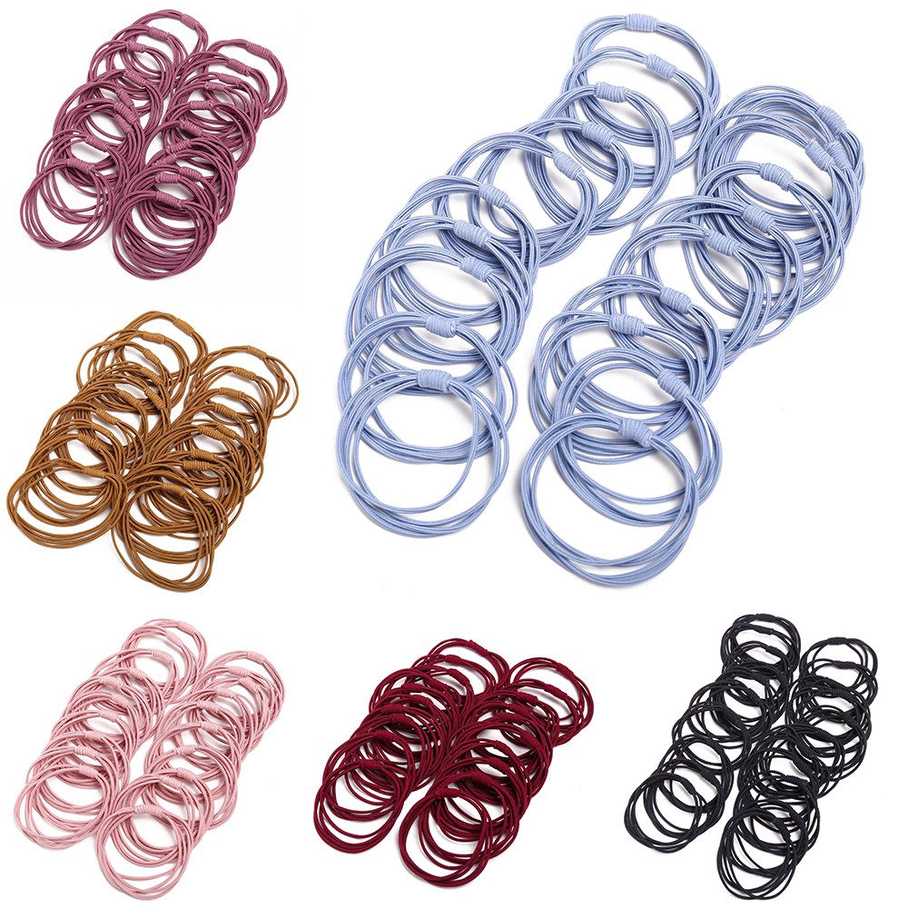 100pcs/kantong Karet Rambut Elastis Bahan Nilon Warna-Warni Untuk Bayi/Anak Perempuan