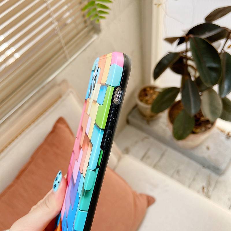 3D Colorful Block Phone Case For iphone 12 Mini 11 Pro Max Fashion Creative SE 2020 7 8 Plus X XR XS Soft Silicone Protect Cover