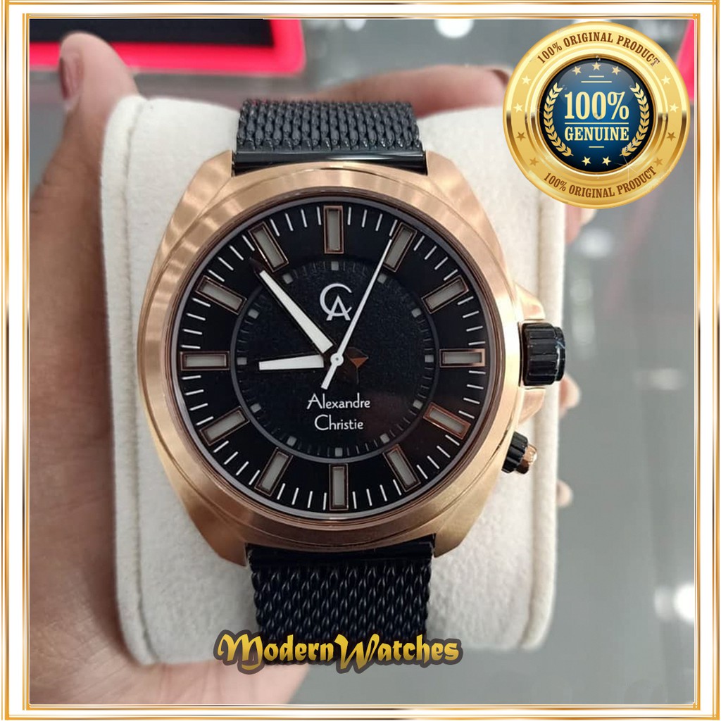 Jam Tangan Ori Pria Terbaru Alexandre Christie AC 8631 Hitam Rosegold Black Alexander Rantai Pasir
