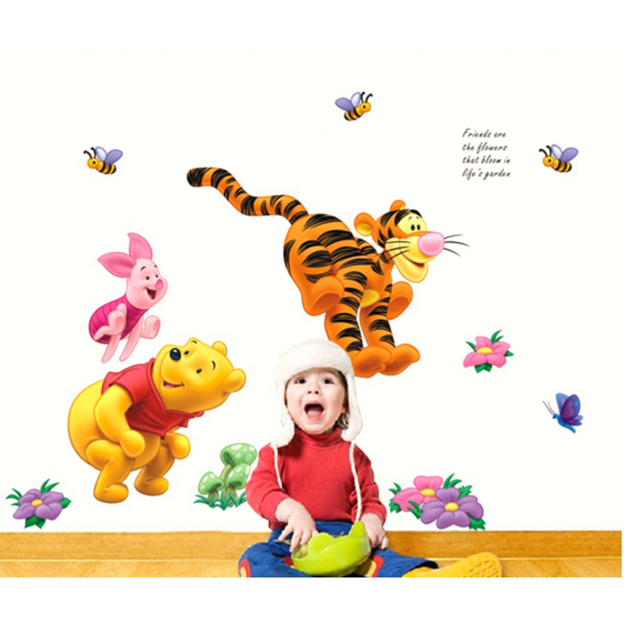 DIY Stiker Dinding Dengan Bahan PVC Mudah Dilepas Gambar Kartun Winnie The Pooh 3D Untuk Kamar Anak