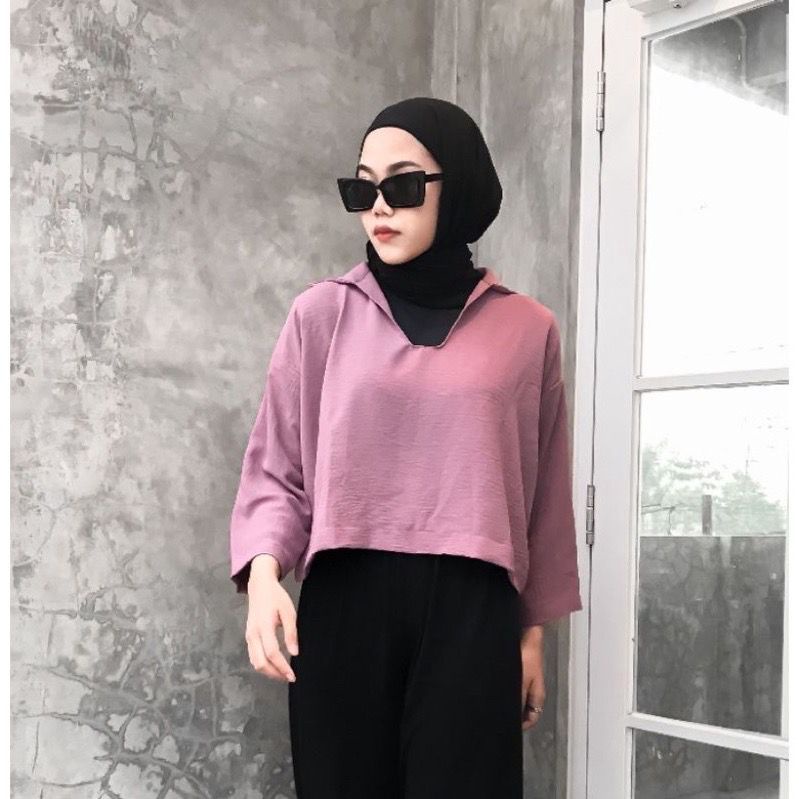 1KG MUAT 5PCS | HAPPY CROP TOP ATASAN AIRFLOW CRINKLE WANITA HITS OOTD SELEBGRAM FASHION GROSIR MURAH WANITA