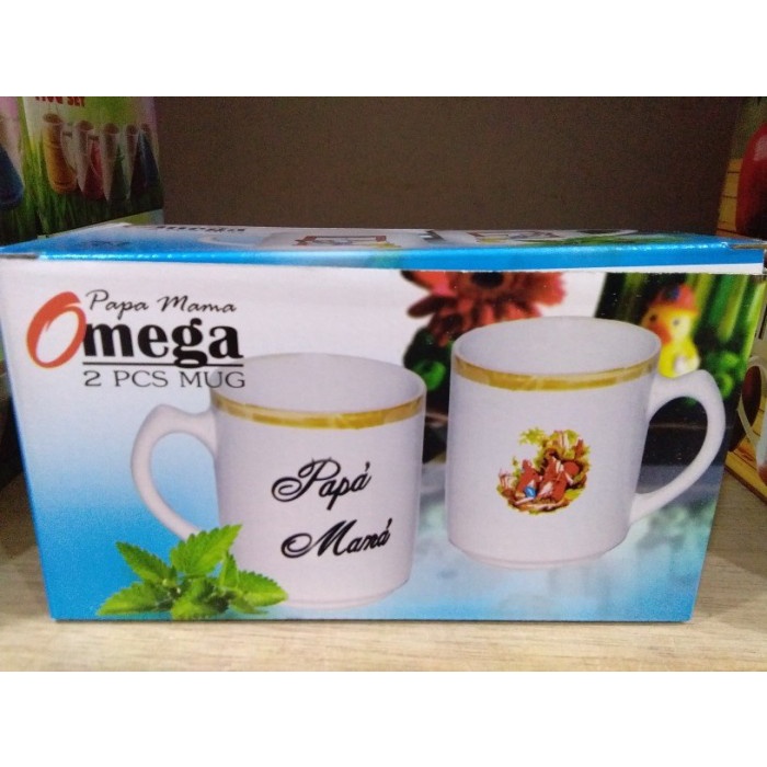 Gelas MUG omega papa mama satu set isi 2pcs