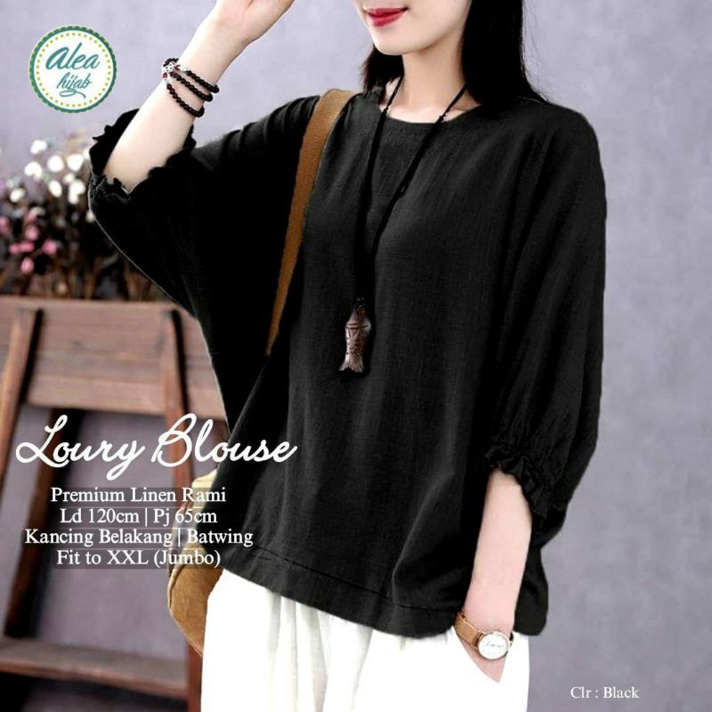 Loury blouse blus wanita lengan panjang linen rami
