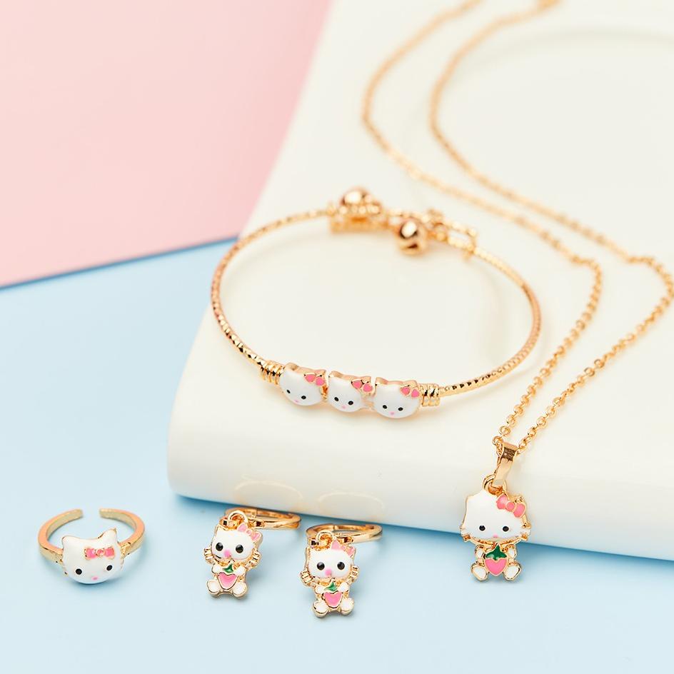 BISA COD PRODUK TRENDY219 Set Perhiasan Anak Titanium Anti Karat Hello Kitty Kalung Anak Kucing Kecil Set Ci