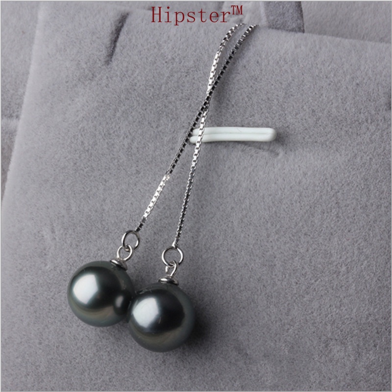 New Tassel Long Natural Freshwater Black Pearl Hanging Earrings