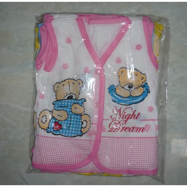 BAJU YUKENSI PUTIH SABLON ISI 1 LUSIN, Bayi Tanpa Lengan Yukensi Bahan Cotton Newborn Baby Unisex KDE001 [300gr]