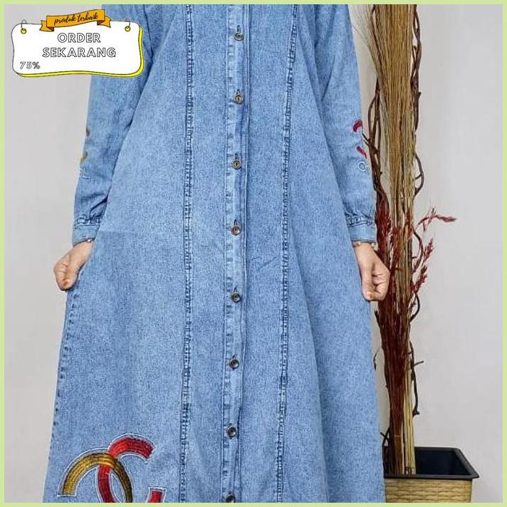 Sale gamis jeans bordir wanita Termurah