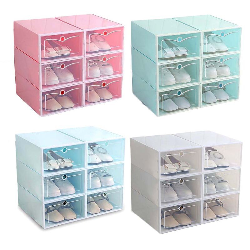 Livi 6pcs Plastic Shoe Box Stackable Foldable Shoe Organizer Drawer Storage Case With Flipping Clear Door Ladies Men 33 5x23 5x13cm Shopee Indonesia