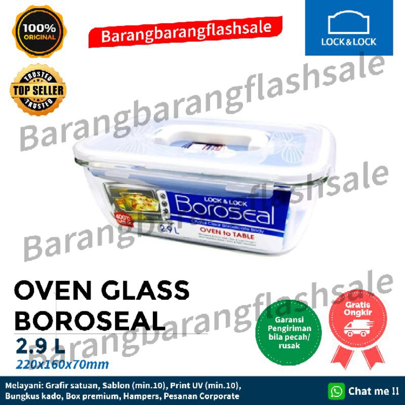 Lock n Lock Oven Glass Boroseal 2.9L LLG463 / Lock&amp;Lock pyrex wadah kaca borosilicate dengan tutup