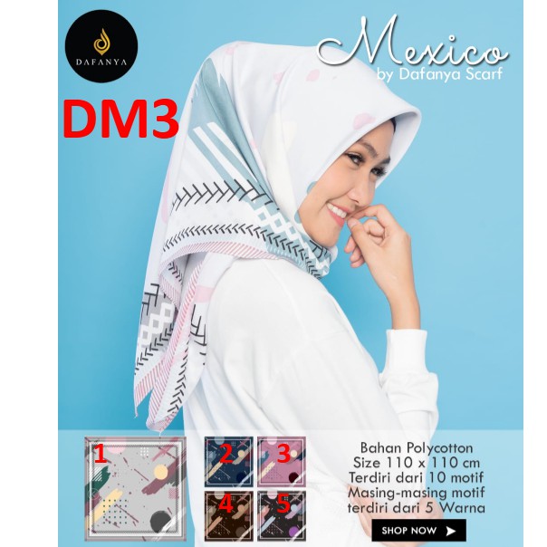 Hijab Segiempat Motif DM3 Mexico by Dafanya, Jilbab Scarf Segi empat Murah ,