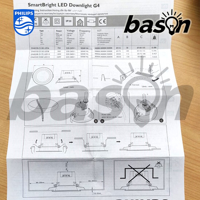 PHILIPS DN035B 16W 1500lm D200 8&quot; PSU WH -  LED Downlight Profesional