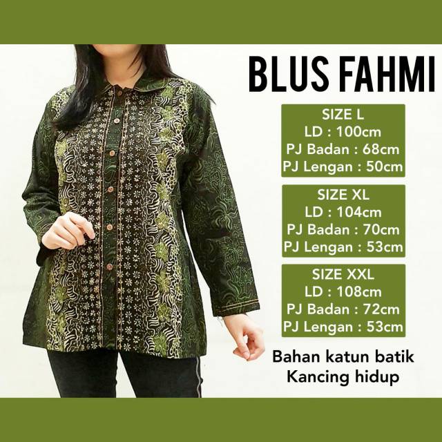Blus blouse atasan baju kerja batik wanita Fahmi Hijau