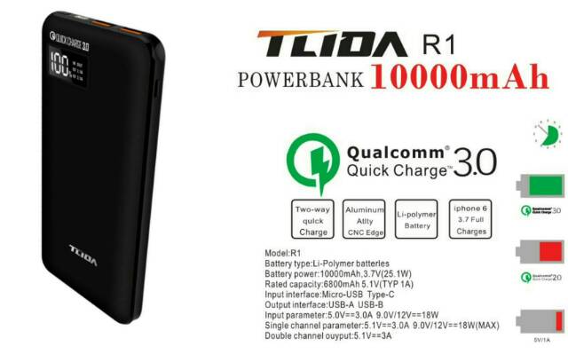 PowerBank Power Delivery TLIDA 10000 mAh PowerCore 2 USB Support Fast Charging Quick Charge 3.0 R1