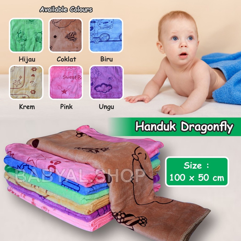 DRAGONFLY HANDUK BAYI MANDI ANAK 100X50 CM / KAIN MICROFIBER LEMBUT HALUS