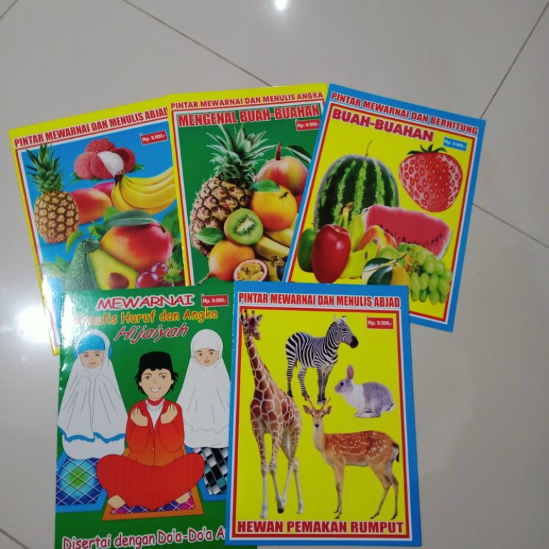 buku paket isi 5 buku, buku newarnai binatang untuk anak(21×30cm)