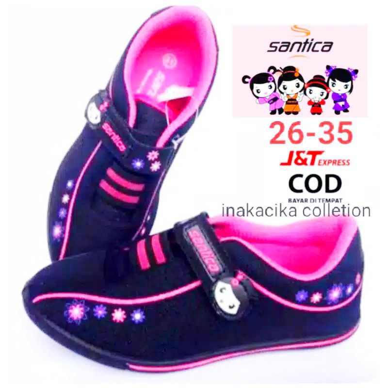 sepatu sekolah anak perempuan cantik Santica michiko minori hitam pink hitam unggu pauD TK SD