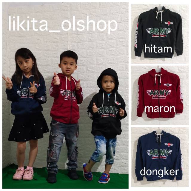 JAKET SWEATER HOODIE ZIPPER ANAK/ARMY