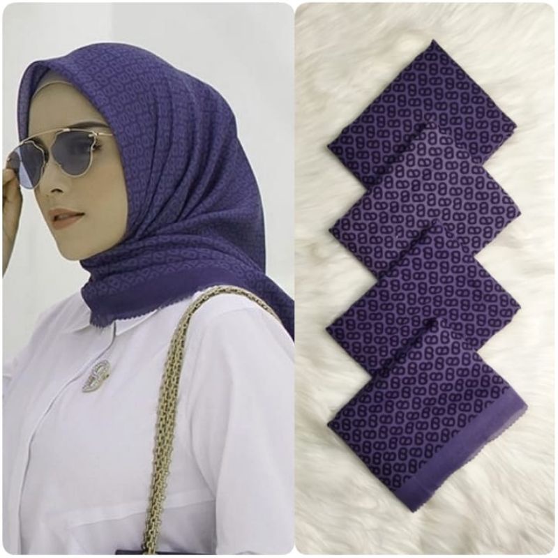 HIJAB SEGI EMPAT VOAL MOTIF UNGU KERUDUNG JILBAB MURAH