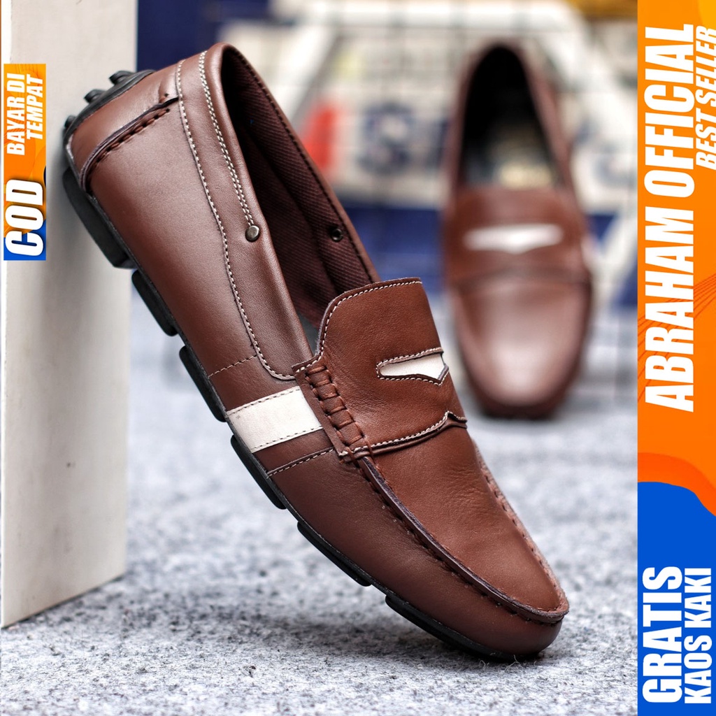 Sepatu Casual Pria Slip On Slop Selop Pansus Santai Kulit Asli Kerja Kantor Kulit Kondangan Hitam Polos Fashion shoes Terbaru Original Murah Kekinian Cowok VELAS ABRAHAM