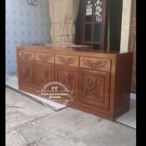 Bufet besar lemari pendek hias pajangan laci meja Tv kayu jati panjang 200cm
