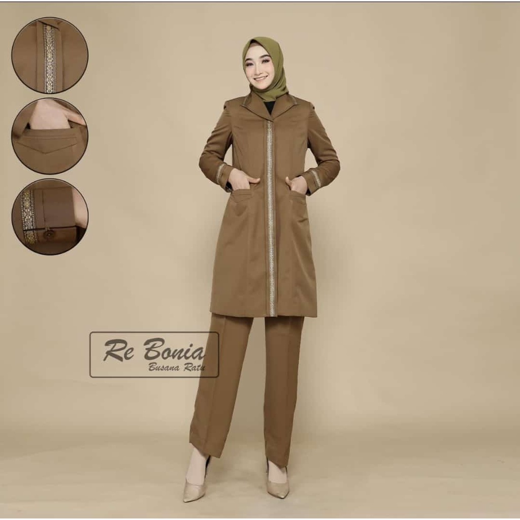 seragam Dinas Wanita Khaki Set Celana Tunik Blazer Pemda Kheki Stelan Celana Seragam PNS Pemda Tua B