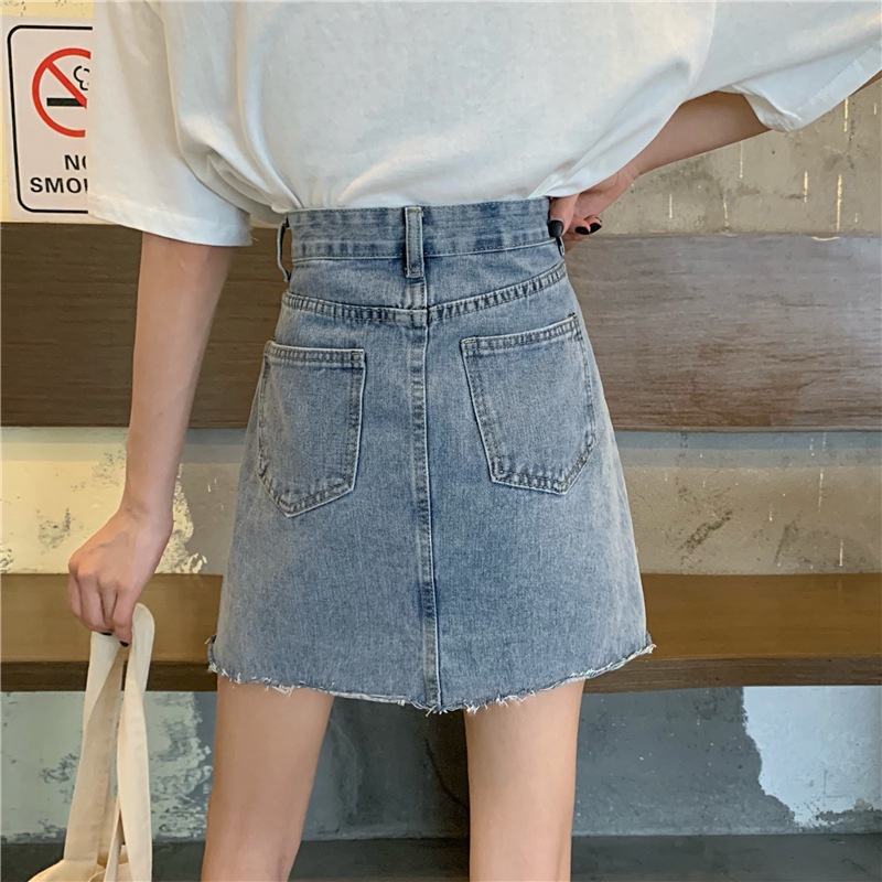 Rok Denim A-line Pinggang Tinggi Baru