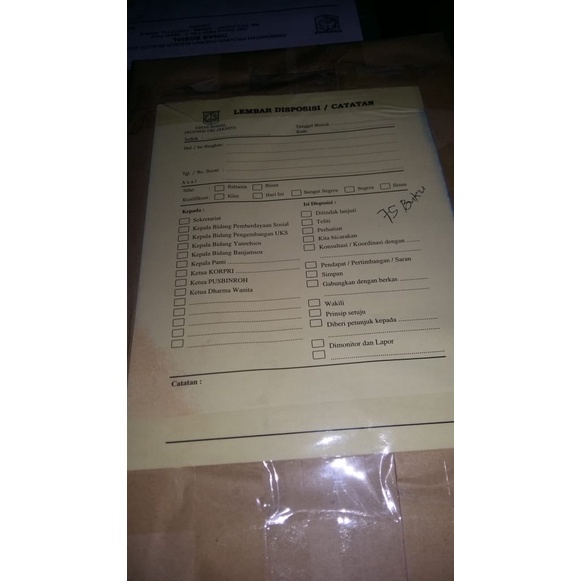 

HJK Lembar Disposi rangkap 2 untuk perkantoran.Minimum Pesanan 20 Buku