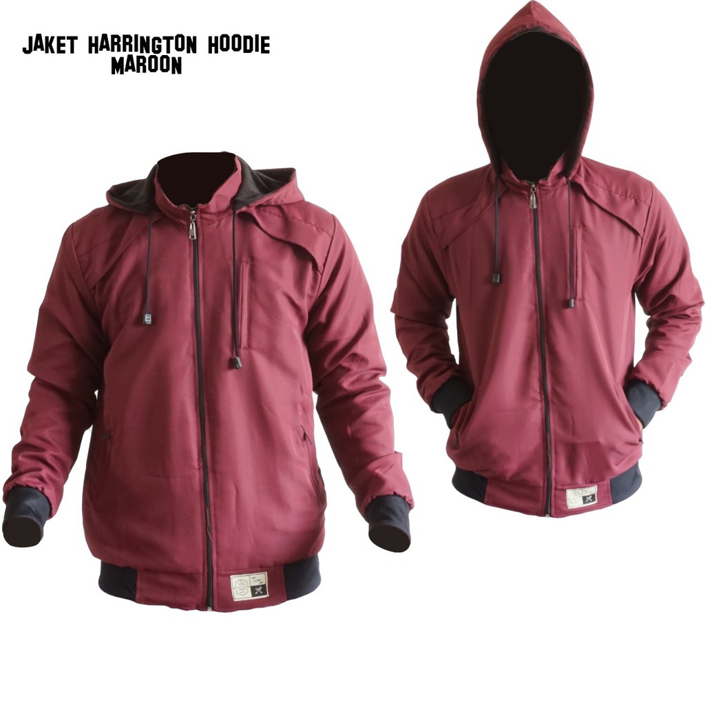 Jaket Harrington Hoodie Polos Pria Wanita Unisex Anti Angin Hitam Navy Army Grey Mroon Size L XL XXL Original Triple F