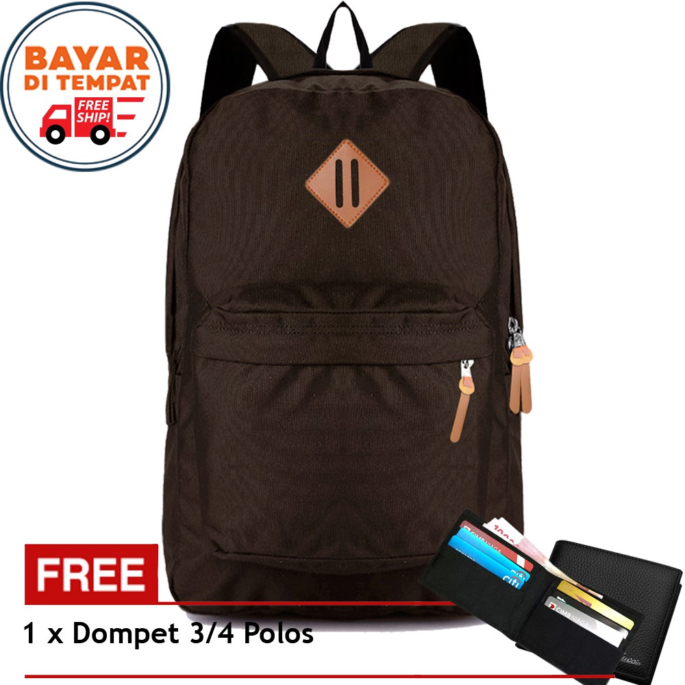 PROMO Beli Ransel Free Dompet - Tas Pria Wanita Tas Ransel Unisex Backpack Laptop Simpel - Coffee