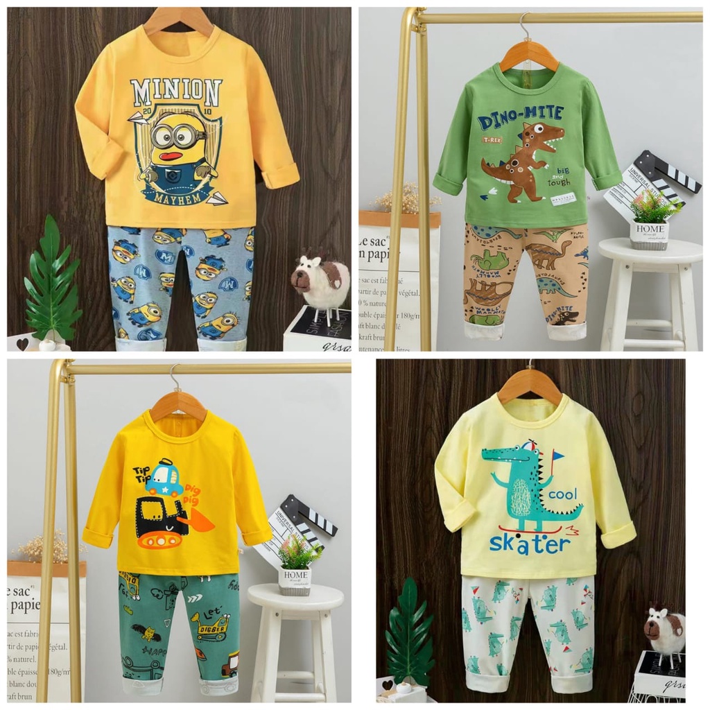 piyama anak lengan panjang 1-6 tahun kaos adem import cewek cowok balita