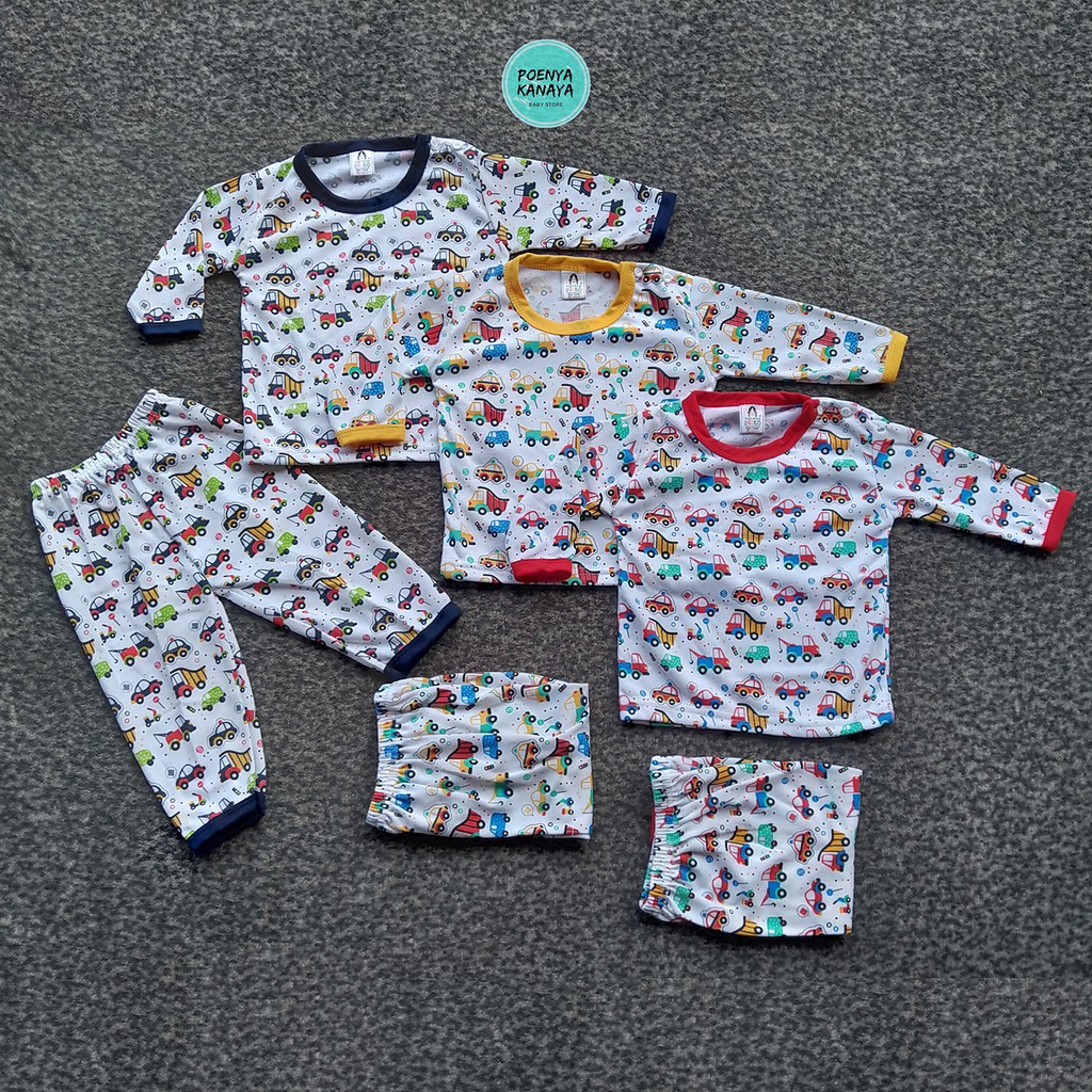 Setelan Baju Bayi Piyama Bayi Panjang Motif MOBIL DEREK Kancing Pundak Yeiko Size 6-12 bulan SPY04