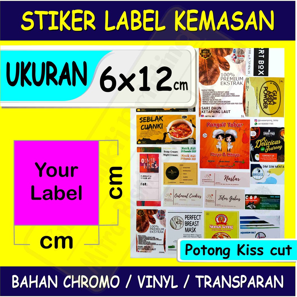 

Cetak Label Stiker, 6x12 cm, Chromo / Vinyl / Transparan, Print Label